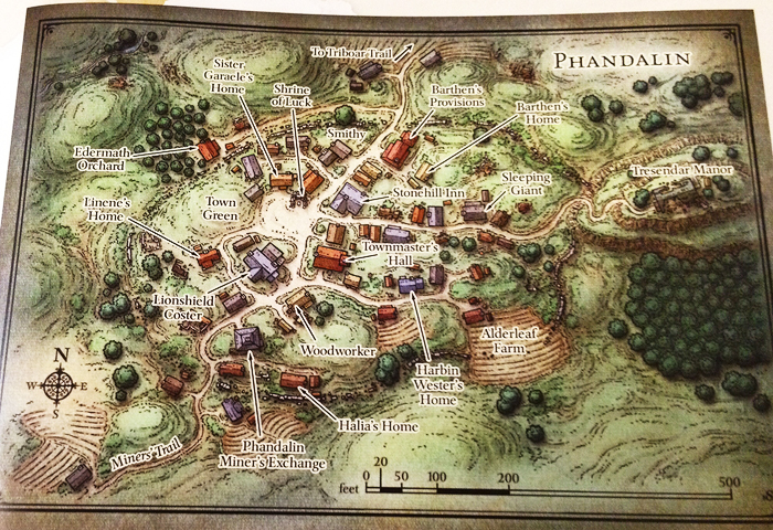 Map of Phandalin from the adventure Lost Mine of Phandelver from the Dungeons and Dragons Starter Set. 