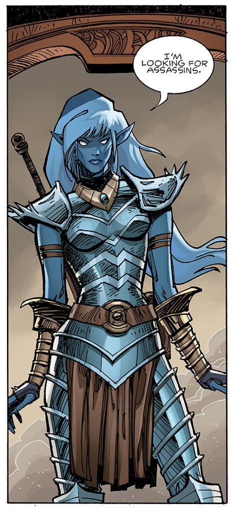 Brynja, the black elf assassin, from Ragnarok #1 by Walt Simonson. 