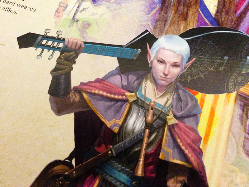 Bard character class art from the 5th edition of the Dungeons and Dragons Player's Handbook.